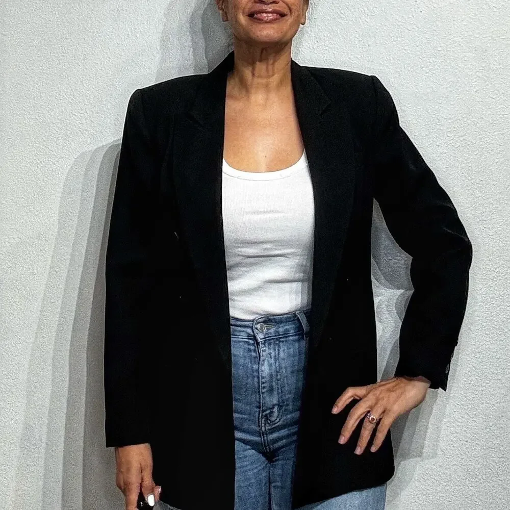 Jacqueline Ferrar Black Vintage Wool Blend Blazer Sz 6